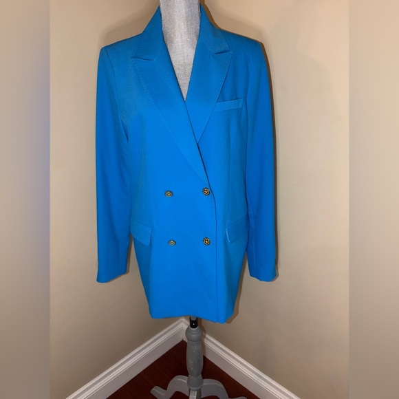 Vintage Mos Mosh Women's Vibrant Blue Double-Breasted Chira Crepa Blazer 💙 🇩🇰 - Picture 2 of 11